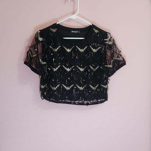 Allegra K Jr. Medium Sequin Shiny Crop Top